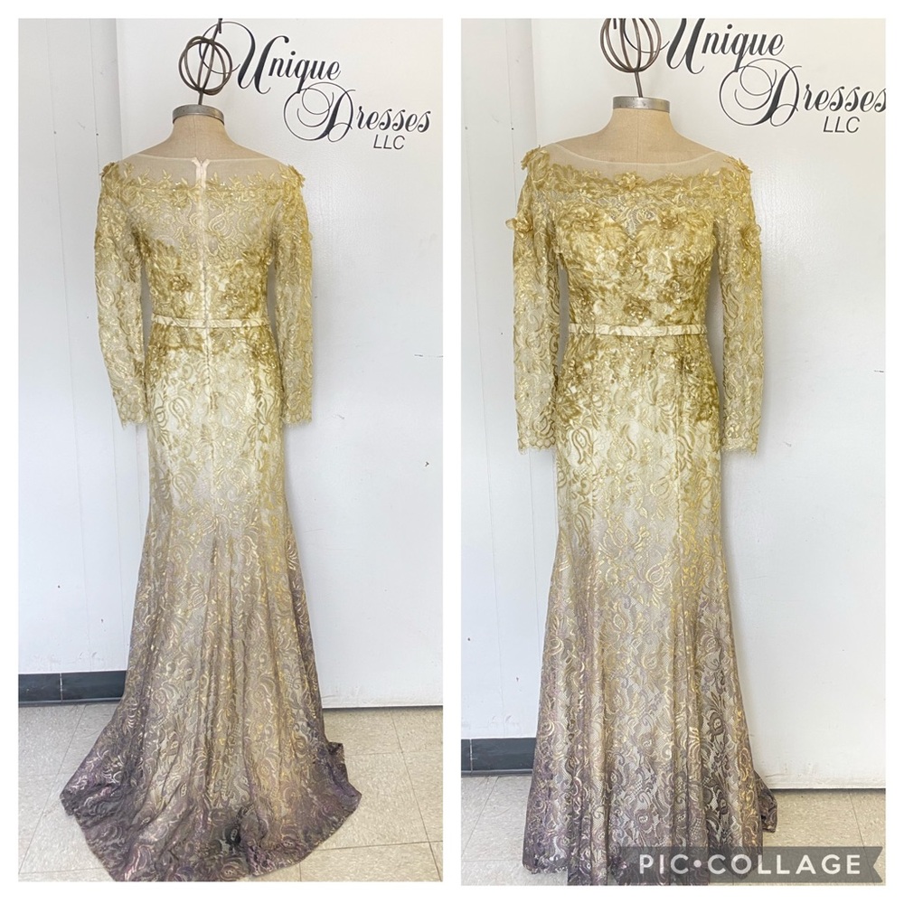 Montage by Liman long sleeves ombré lace gown
